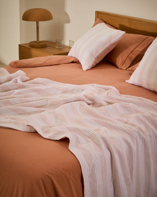 Macie orange and beige striped 100% cotton bedspread 90/135 cm