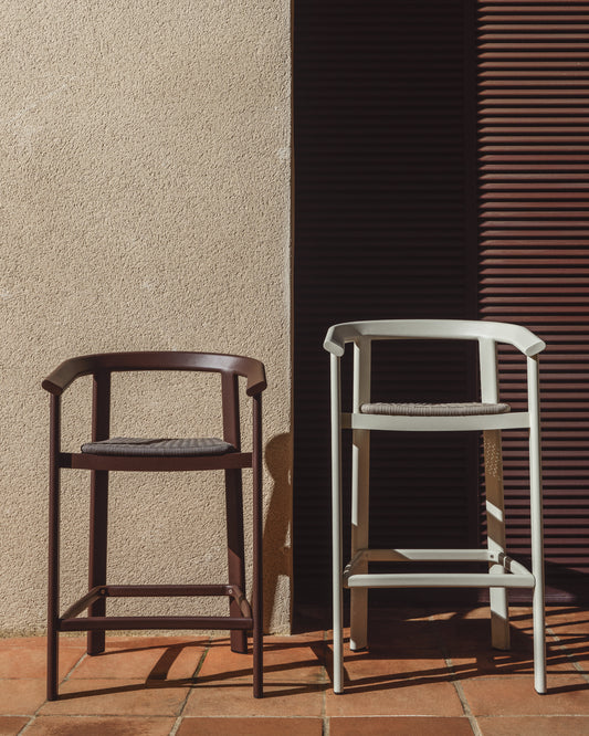 Erice bar stool made of aluminum and braided ropes in brown color, 65 cm