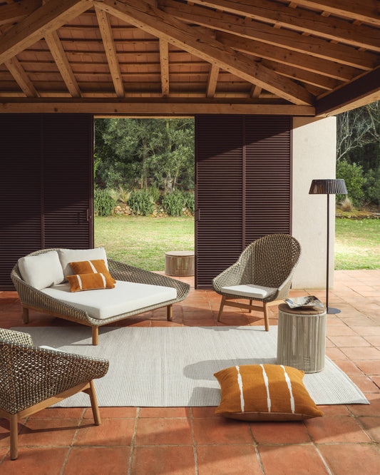 Olbia double deckchair made of synthetic rattan and solid FSC 100% teak wood