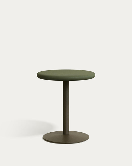 Esilda round outdoor table with green cement top Ø70cm and green steel base Ø55x72cm