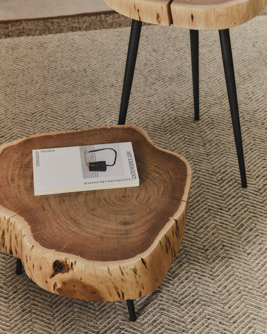 Tavine solid acacia coffee table with bleached finish and black steel legs Ø49 cm