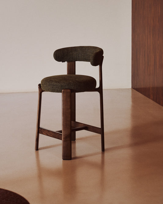 Granite chair in green chenille and solid ash wood with walnut finish FSC 100% 65cm