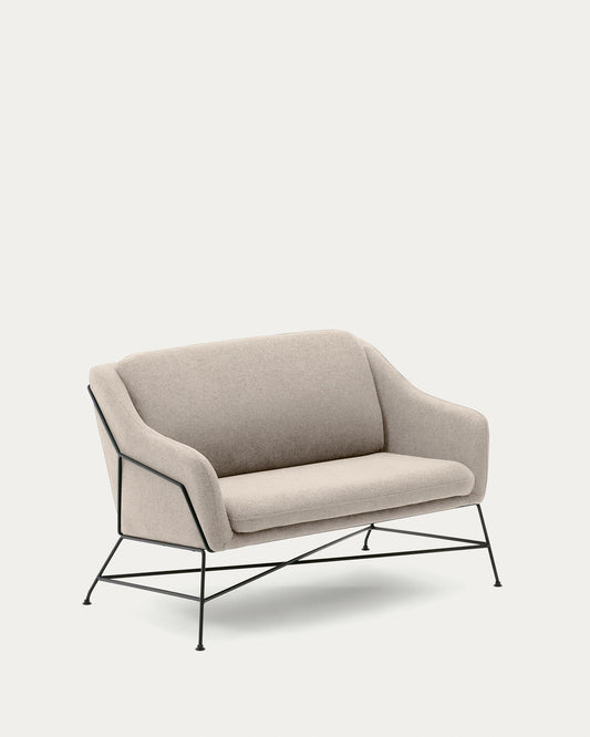 Brida two-seater in beige and steel legs with black finish, 128 cm