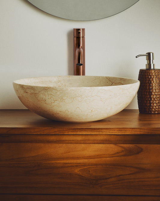 Darnen sink on marble slab in beige color Ø 40 cm