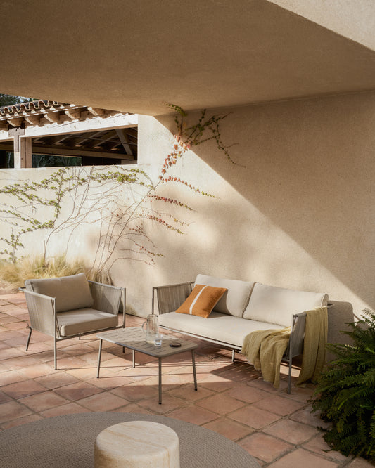 Zivia garden bench made of rope in natural color and galvanized steel in taupe color 178 cm