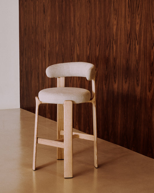 Granite chair in beige chenille and solid ash wood with natural tone finish FSC 100% 75cm