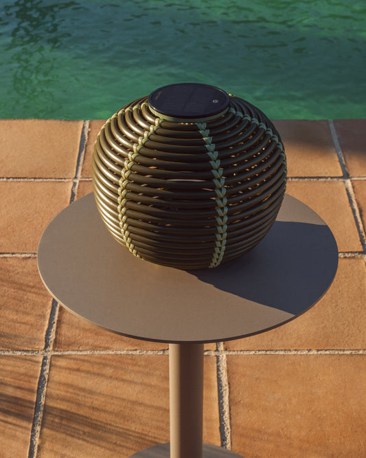 Solar table lamp for outdoor use Garoina LED made of synthetic rattan, green Ø25 cm