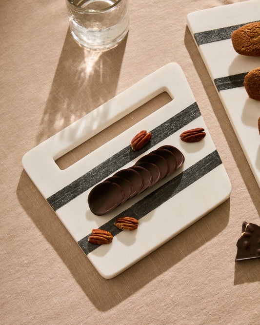 Nira square black and white marble serving board