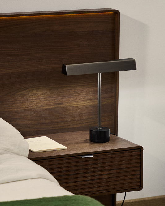 Lynor table lamp in brushed metal with black marble base