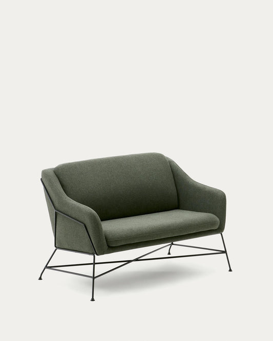 Brida two-seater in green and steel legs with black finish, 128 cm