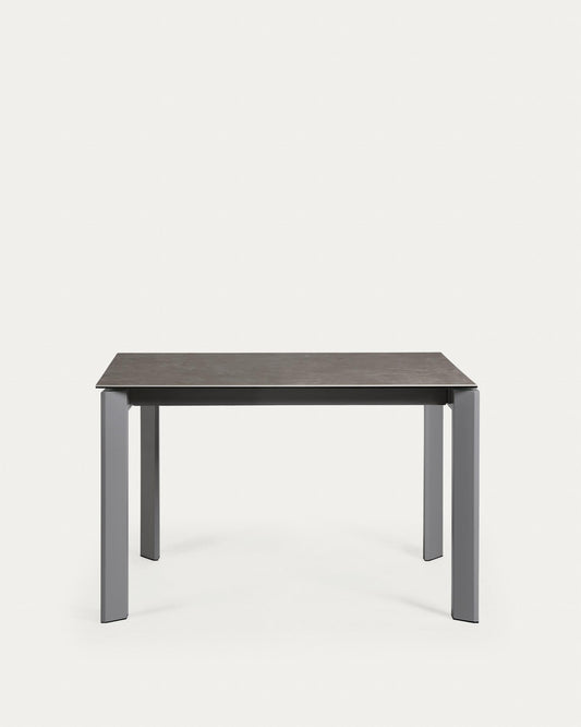 Axis ceramic table with axis extension in Vulcano Ceniza finish, anthracite steel legs 120 (180) cm
