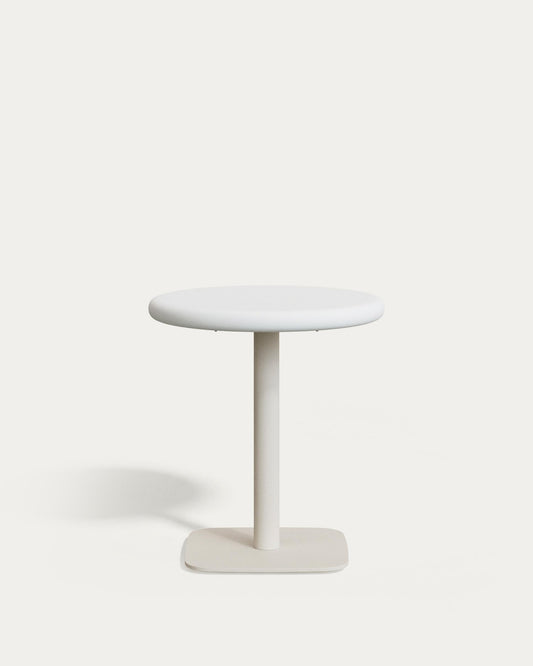Dina outdoor round table with white cement top Ø70cm and white steel base 48x48x72cm