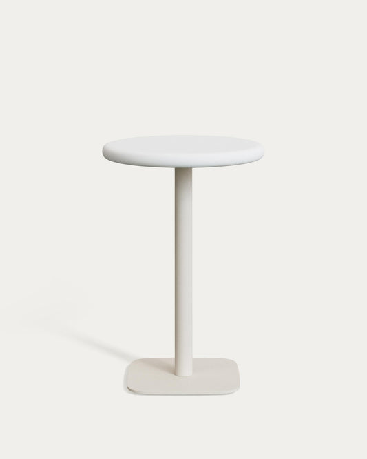 Dina outdoor high round table with white cement board Ø70cm and white steel base 48x48x96cm