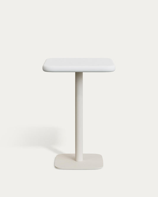 Dina outdoor high table with white cement top 70x70cm and white steel base 48x48x96cm
