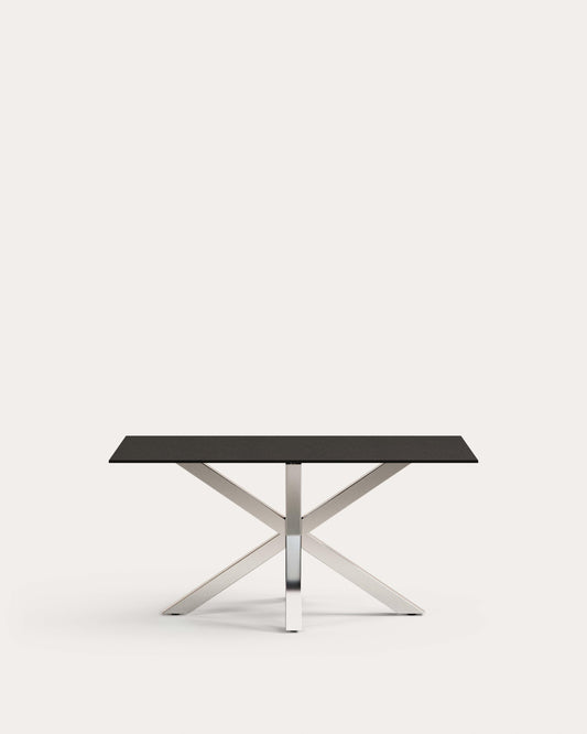 Argo table made of matte black glass and stainless steel legs 160 x 90 cm