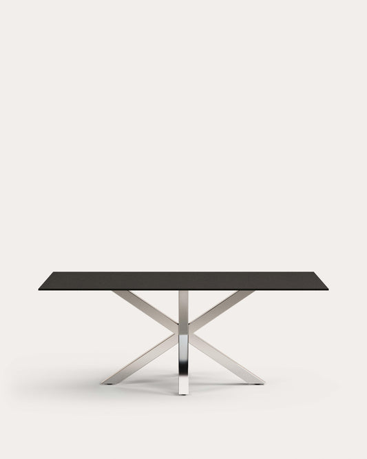 Argo table with black glass and steel legs 200 x 100 cm