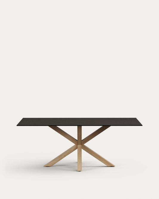 Argo table with black glass and steel legs with wood finish 200 x 100 cm