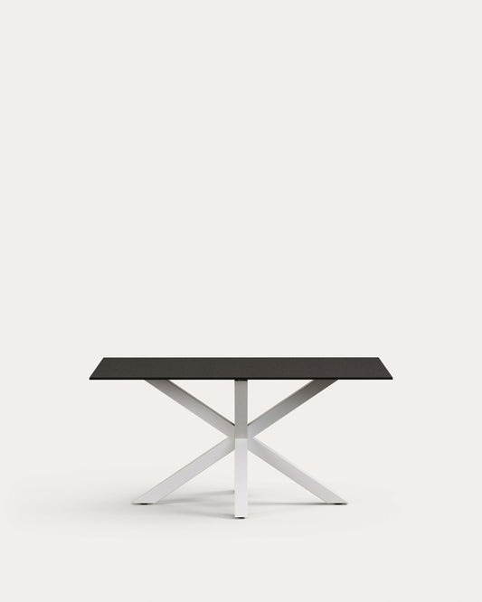 Argo table in matte black glass and steel legs with black finish 160 x 90 cm