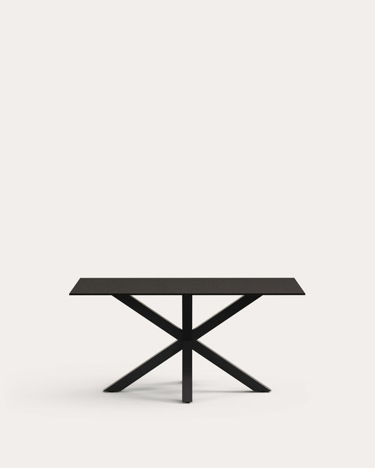 Argo table with black glass and black steel legs 160 x 190 cm