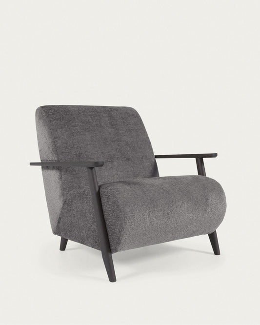 Meghan armchair in gray chenille fabric and wood with wenge finish