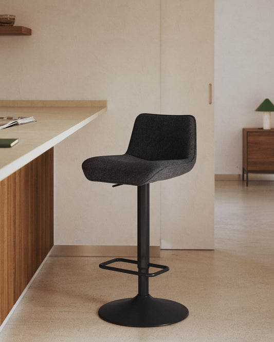 Zenda chair in black chenille and matt black steel 81-102 cm FSC 100%