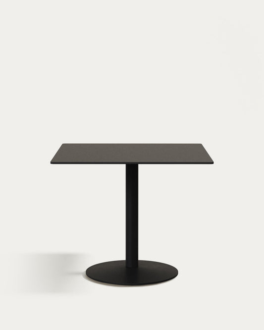 Esilda outdoor table in black with metal leg in a painted black finish, 90 x 90 x 70 cm