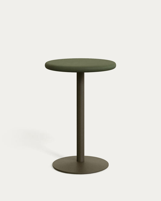 Esilda high round outdoor table with green cement top Ø70cm and green steel base Ø55x96cm