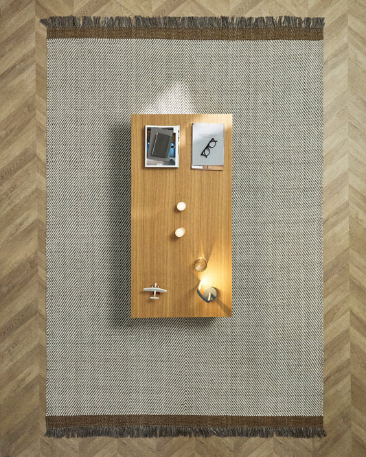 Brina wool carpet, beige zigzag jacquard, 300 x 200 cm