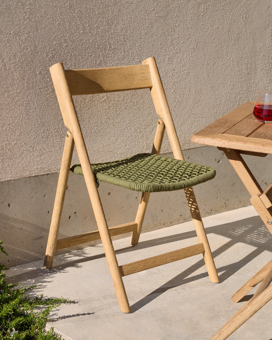 Dandara folding chair made of solid acacia wood with steel construction and green cord FSC 100%