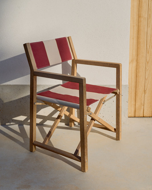 Wilara burgundy and beige striped outdoor folding chair in FSC 100% solid acacia wood