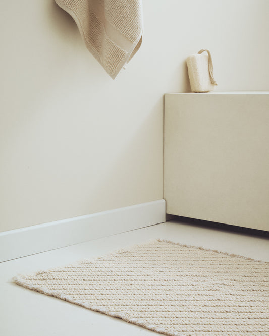 Janu bathroom rug made of 100% cotton in diagonal structure ecru jacquard 50 x 70 cm