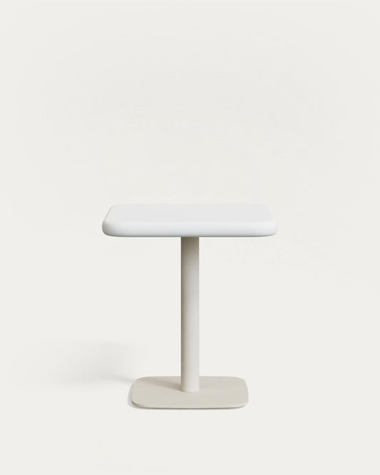 Dina outdoor table with white cement top 70x70cm and white steel base 48x48x72cm