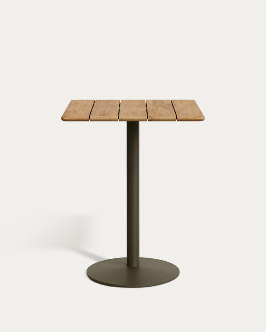 Esilda outdoor high table with FSC 100% acacia top 80x80cm and green steel base Ø55x96cm