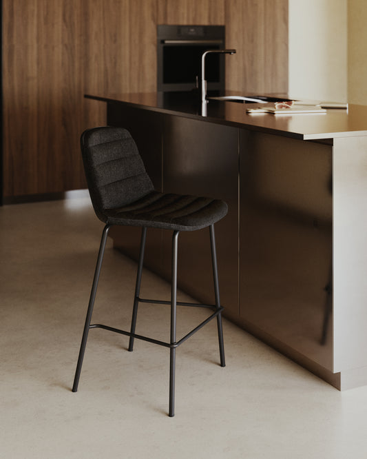 Zunilda chair in black chenille and steel with matt black height 65 cm FSC 100%