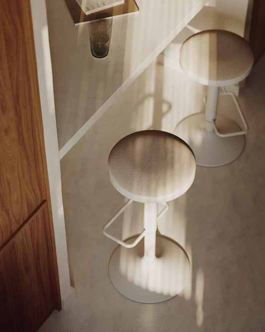 Zaib chair in beige chenille and matt white steel height 63-84 cm FSC 100%