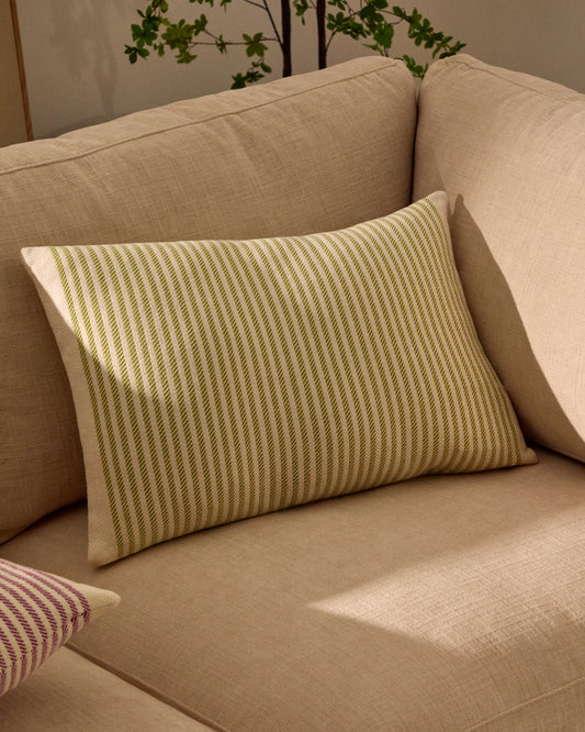 Lioris green striped cotton cushion cover 60 x 40 cm
