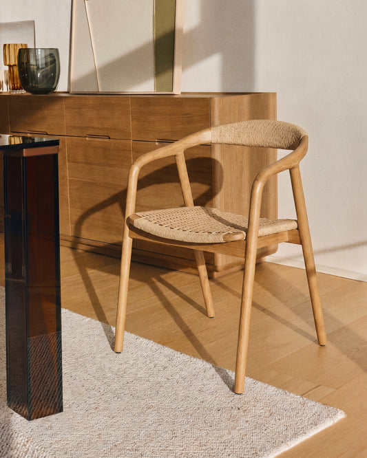 Derile chair in solid oak wood with natural-tone finish and beige paper rope cord FSC Mix Credit