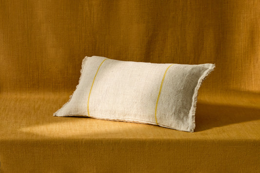 Lidore linen cushion cover, beige with contrasting yellow stripes, 30 x 50 cm