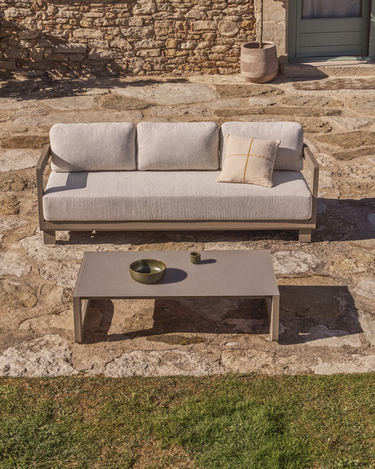 Nerano set: aluminum three-seater and coffee table, talp