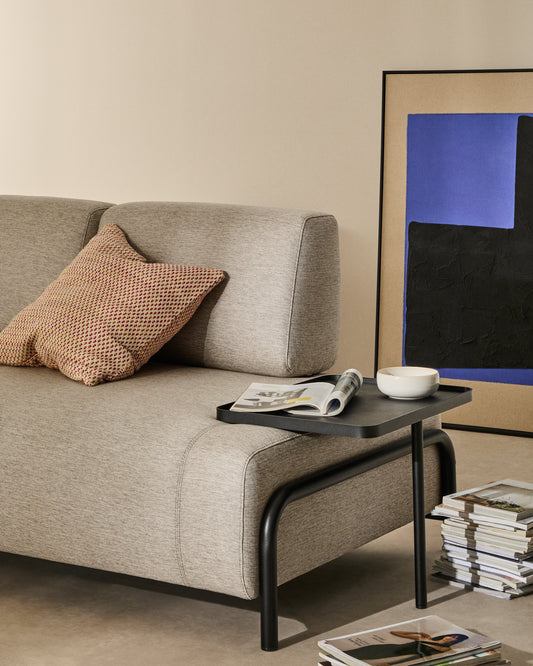 Compo dvosedna sofa u sivo-bež boji sa velikim poslužavnikom i crnim metalnim ramom, 200 cm, FSC Mix Credit