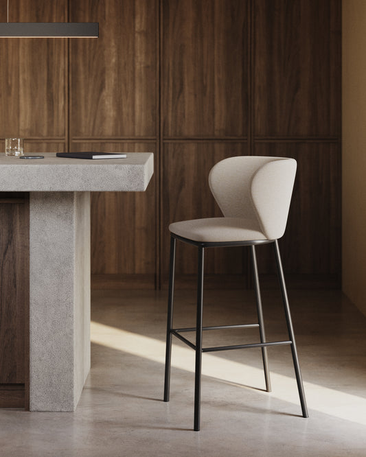 Ciselia chair in beige chenille and black steel legs, height 75 cm FSC Mix Credit