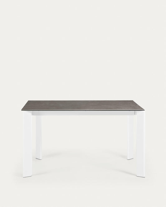 Axis porcelain pull-out table in volcanic ash finish with white steel legs 140 (200) cm