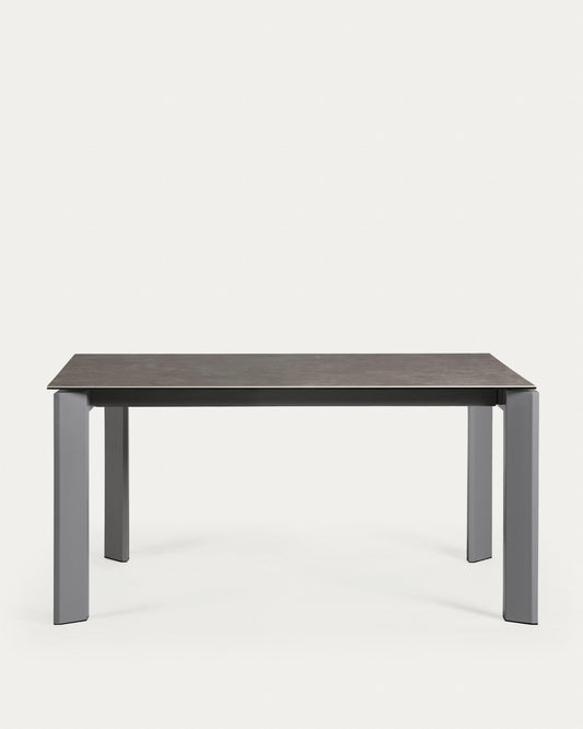 Extendable ceramic table in Vulcano Ceniza finish, anthracite steel legs 160 (220) cm