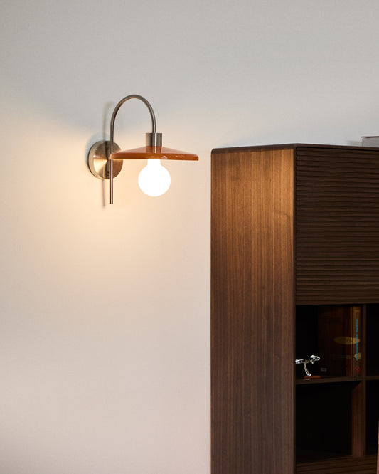 Nuvira wall lamp in light gray brushed metal base with orange shade