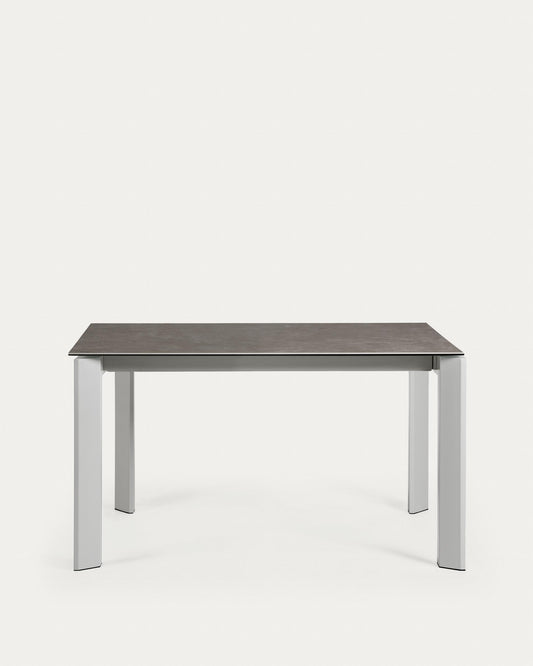 Axis porcelain pull-out table in volcanic ash finish with gray steel legs 140 (200) cm