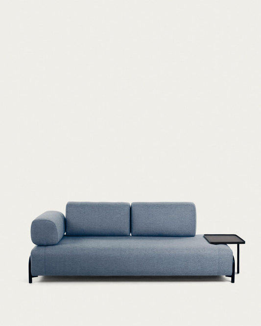 Compo sofa with large tray in blue, 252 cm