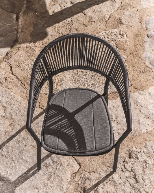 Outdoor folding chair Alimia made of aluminum in graphite color and synthetic rope in gray color