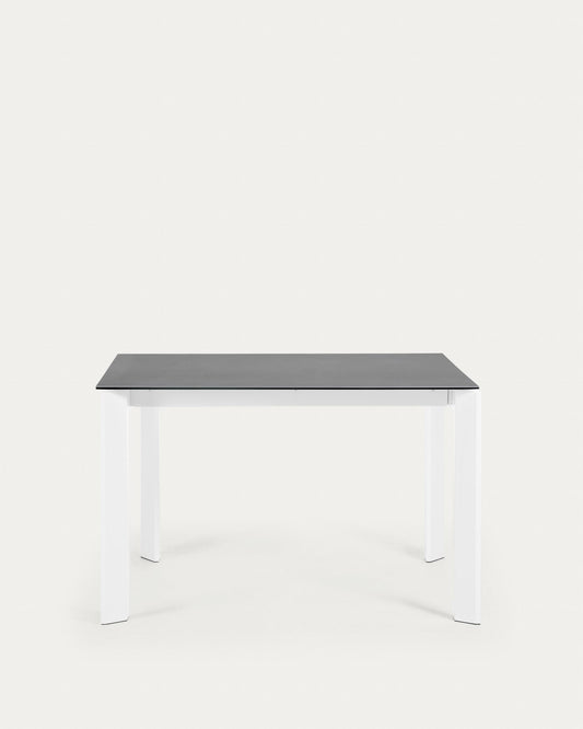 Axis porcelain pull-out table in Volcano Rock finish with white steel legs 120 (180) cm