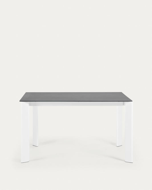 Axis porcelain pull-out table in Volcano Rock finish with white steel legs 140 (200) cm