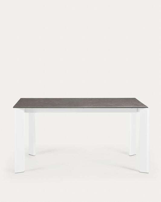 Extendable ceramic table in Vulcano Ceniza finish, white steel legs 160 (220) cm
